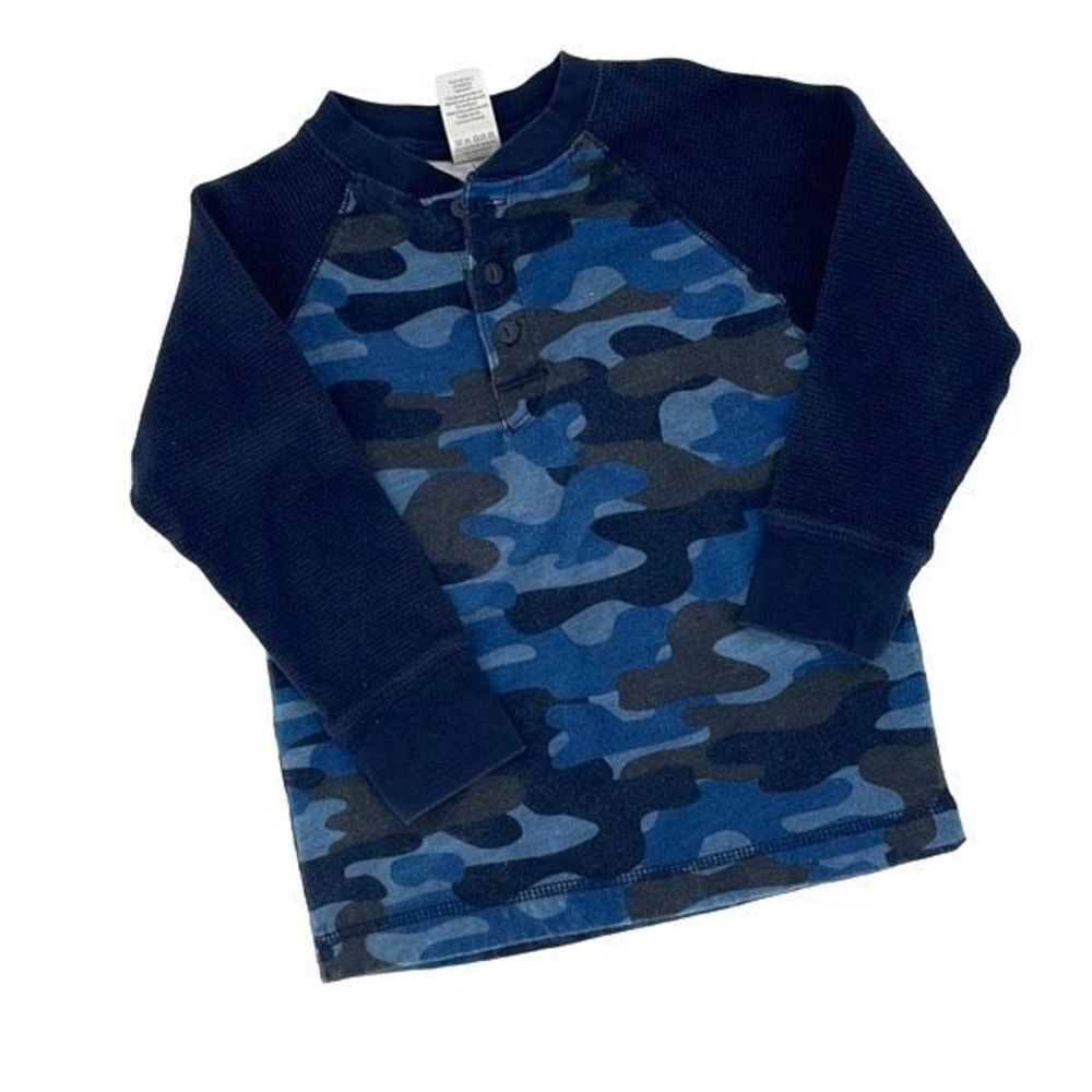 Gymboree Boys Cotton Waffle Henley Blue/Camo Size 4T